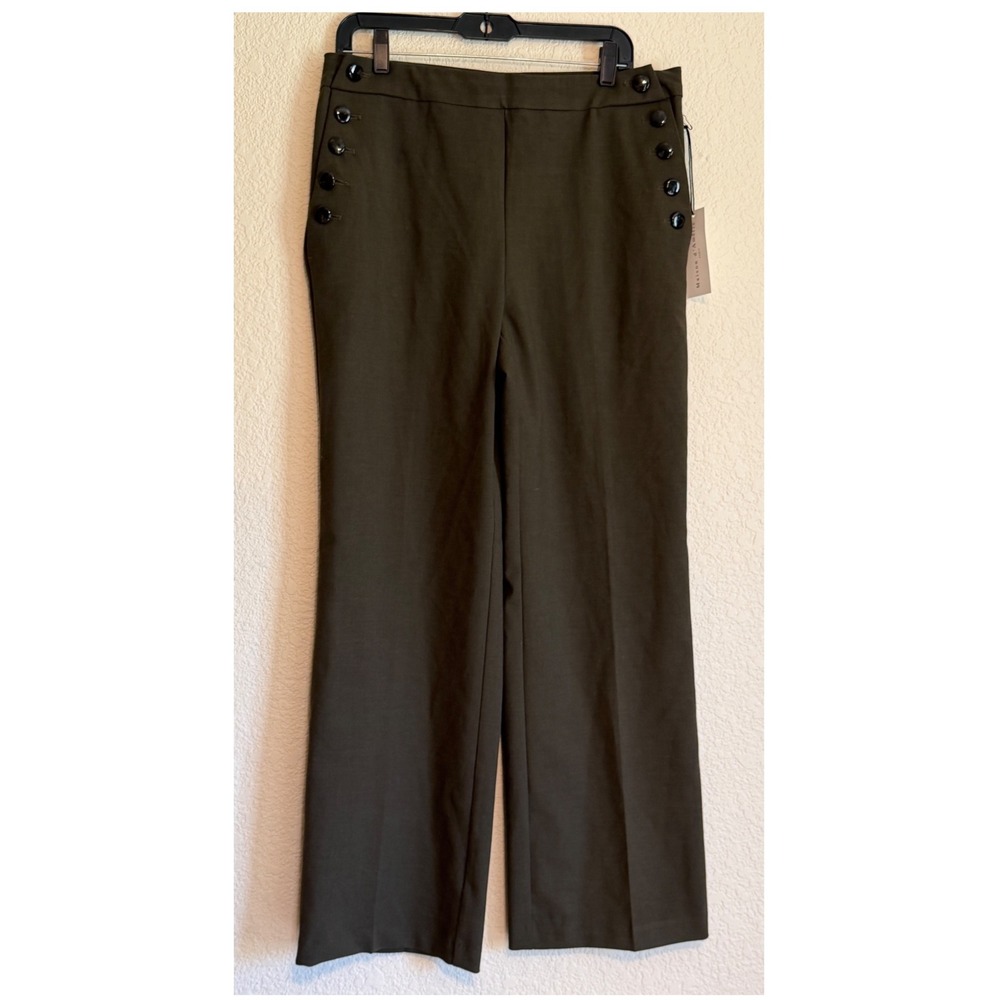 Maison d Amelie Paris Olive Green Sailor Wide Leg Pants Button Front Size 10 NEW